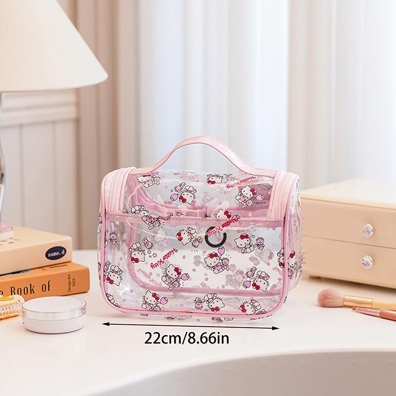 Hellokitty Cosmetic Bag High Value Large Capacity Transparent Portable Hook Wash Storage Bag Travel Toiletries Storage Bag