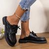 Fashion Med Heel Round Toe Pu Leather Pumps Women Retro Thick Sole Lace Single Shoes Woman Big Size Shallow Mouth Loafers Mujer