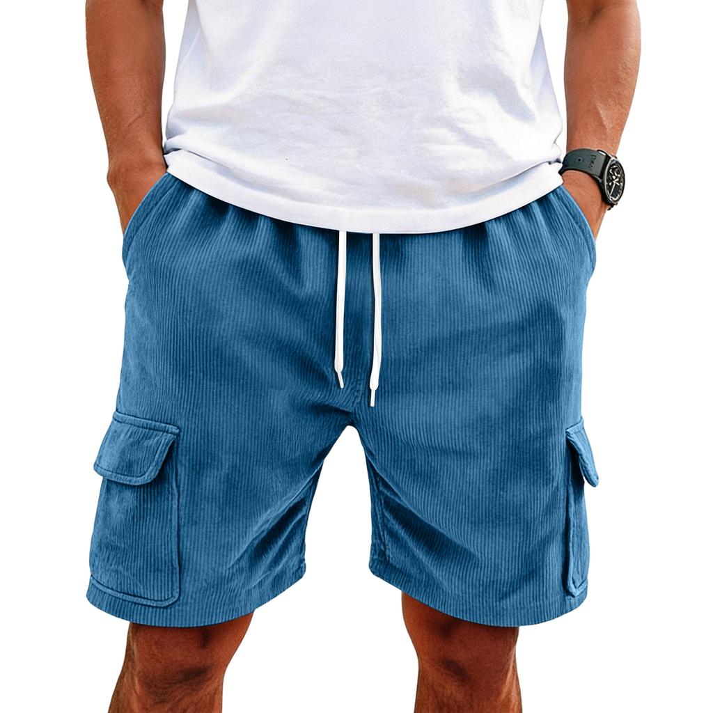 Men's Corduroy Casual Cargo Shorts | Elastic Drawstring Waist Shorts With Multi Pockets For Daily Wear