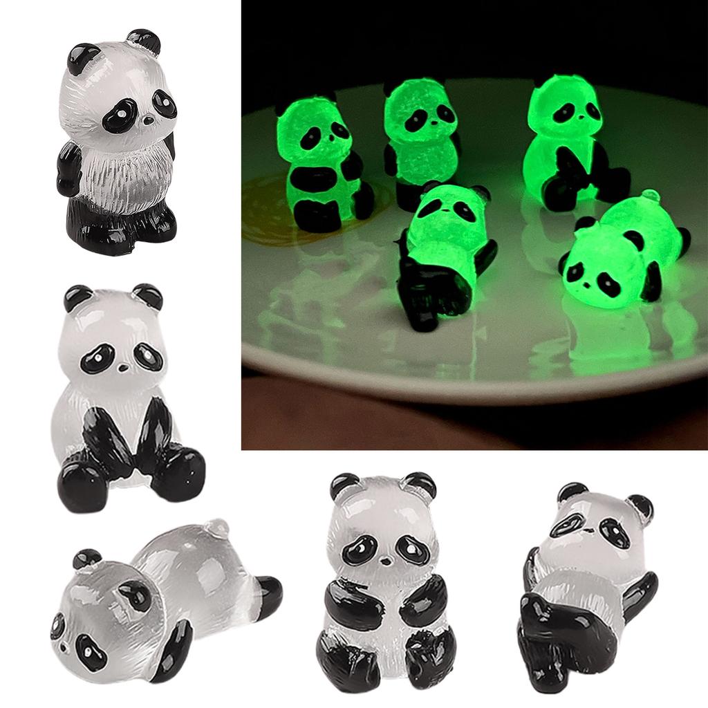 5Pcs Cute Luminous Panda 3D Resin Crafts Glow in Dark Pandas Statue Micro Landscape Figures Decorative DIY Home Ornament