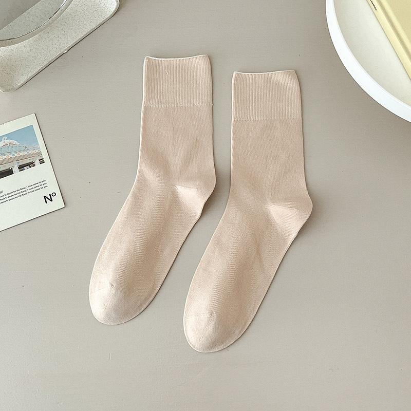 

Женские весенне-осенние однотонные носки-трубы из чистого хлопка без косточек, не скатывающиеся 1 pair телесный