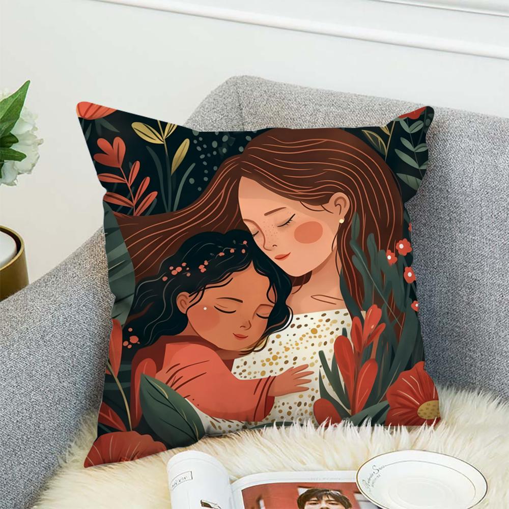 Love Mother Kids Flower Art Pillow Case For Car Sofa Decorative Home Double-sided Print Plush Square Throw Pillow Cushion Cover