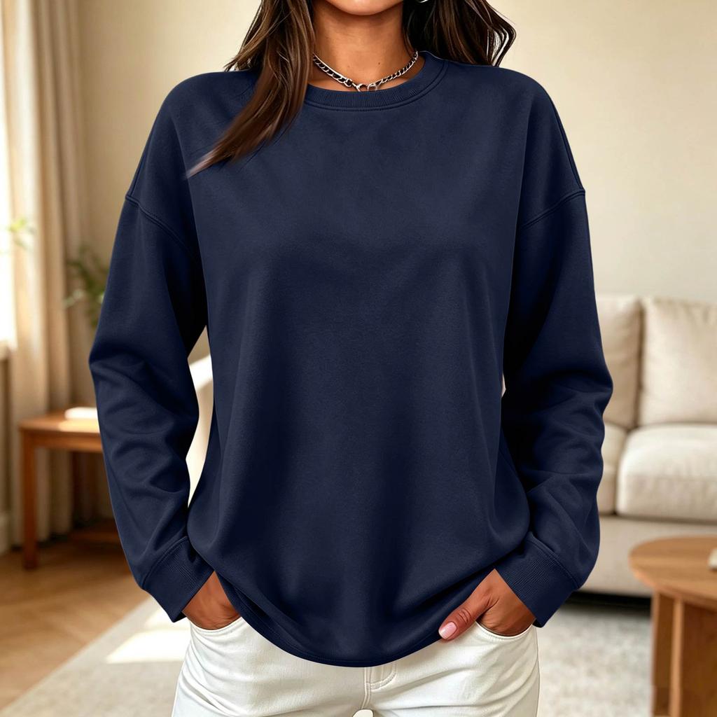 Damen Oversized Pullover mit Rundhalsausschnitt Lockerer Schnitt Lässiges Pulloveroberteil für Frühling und Herbst