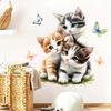 3D Cute Cartoon Kitten with Butterfly Wall Stickers, Healing Style Self-Adhesive Decor for Kids Room Decoration