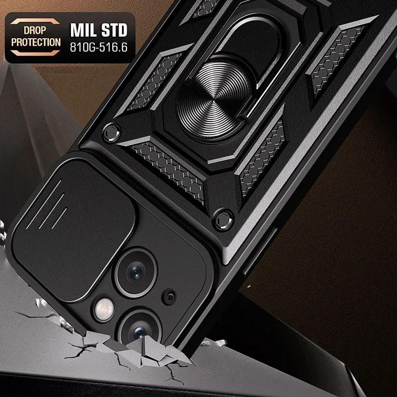 Cases For iPhone 16 15 14 13 12 11 Pro Max Plus Mini XR 8 7 Plus SE Shockproof Armor Slide Camera Lens Protection Cover