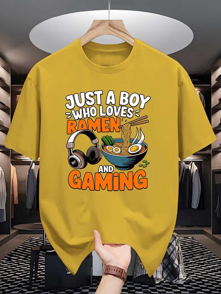 Unisexs Crew Neck Tee Just A Boy Who Loves RaUnisex And Gaming Tops For Gamer Noodle Lovers Gift Young Unisexs Summer Daily Wear Apparel