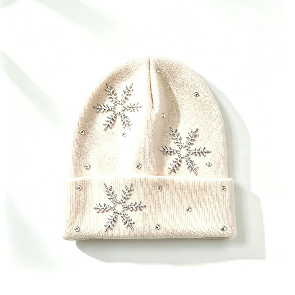 Rhinestone Children Knit Hat Knitted Fabric Snowflake Knitted Cap Kids Winter Wear