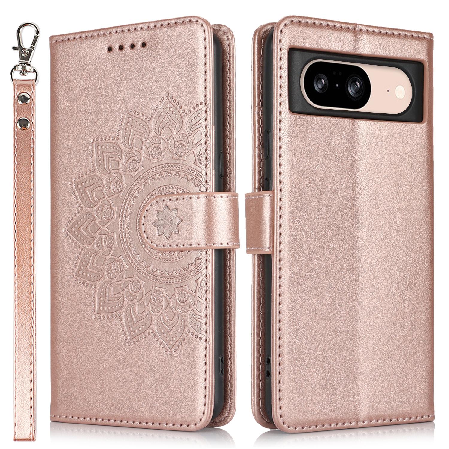 

For Google Pixel 8 Case Textured Leather Wallet Phone Cover with Strap D