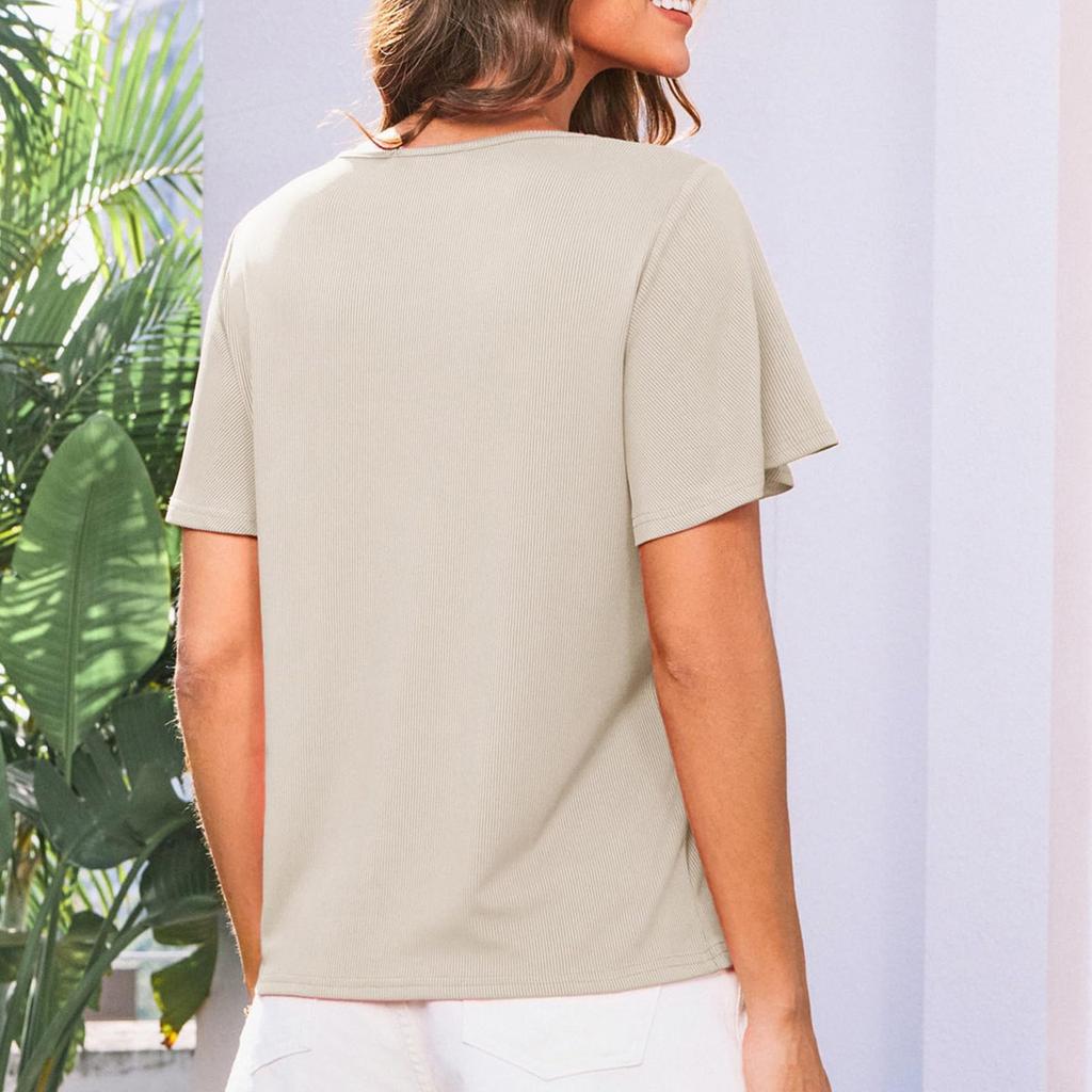 Women's Fashionable Casual Ice Silk Pleated Lace Round Neck Short Sleeve