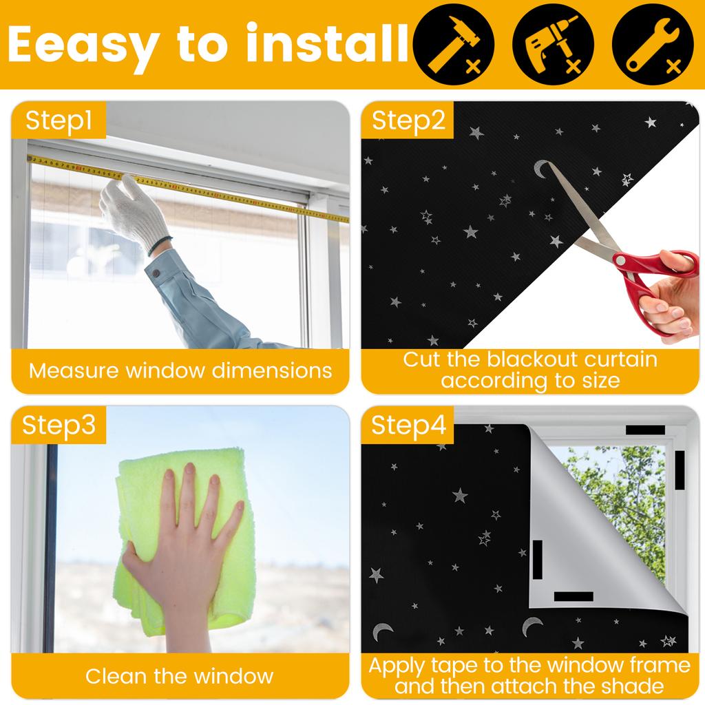 100% Blocking Curtain Self-adhesive Privacy Protection Opaque Window Sticker DIY Thermal Insulated Black Window Covering NEW