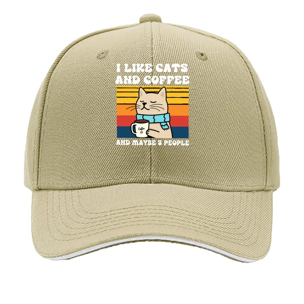 Coffee Cat Blue Scarf Retro Sunset Stripe Illustration Sandwich Baseball Cap Unisex Women Sun Cap Outdoor Workouts Hat