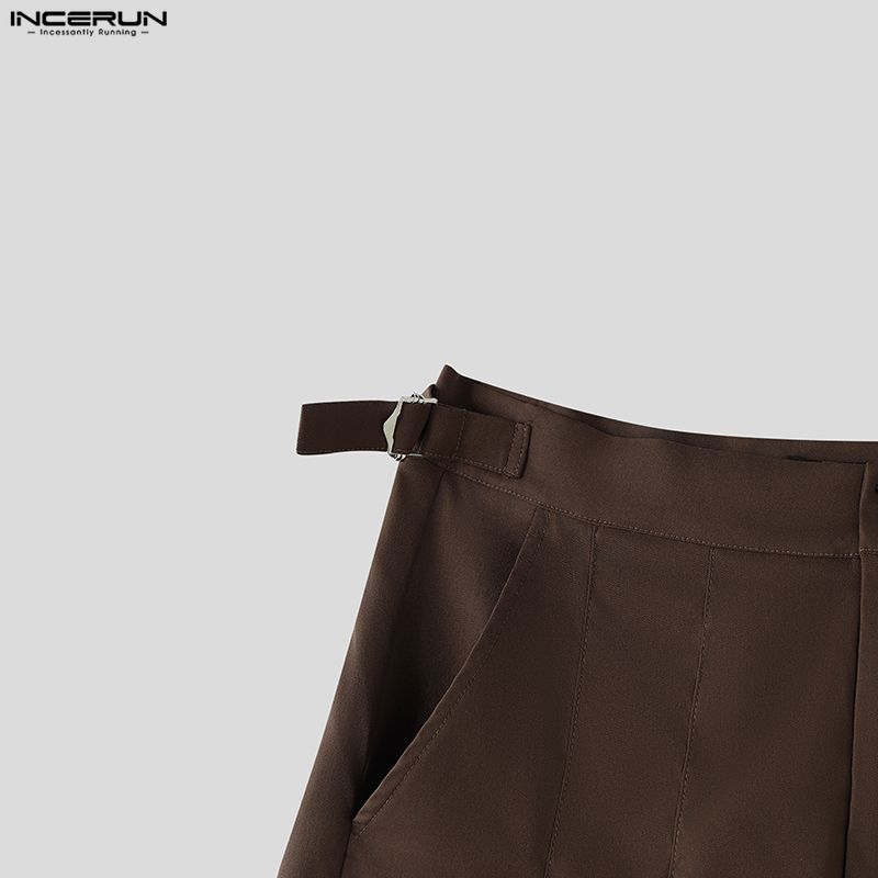 INCERUN Men Casual Zip-up High Waist Long Pleating Wide Legs Pants Trousers