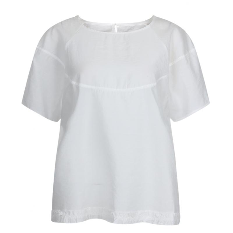 Shop   Women Round Neck Sheer Cool Fit Loose Fit Short Sleeve Frill Blouse Ntt W