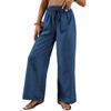 Damen Einfarbig Plissee Taille Kordelzug Locker Weites Bein Gerades Bein Hose
