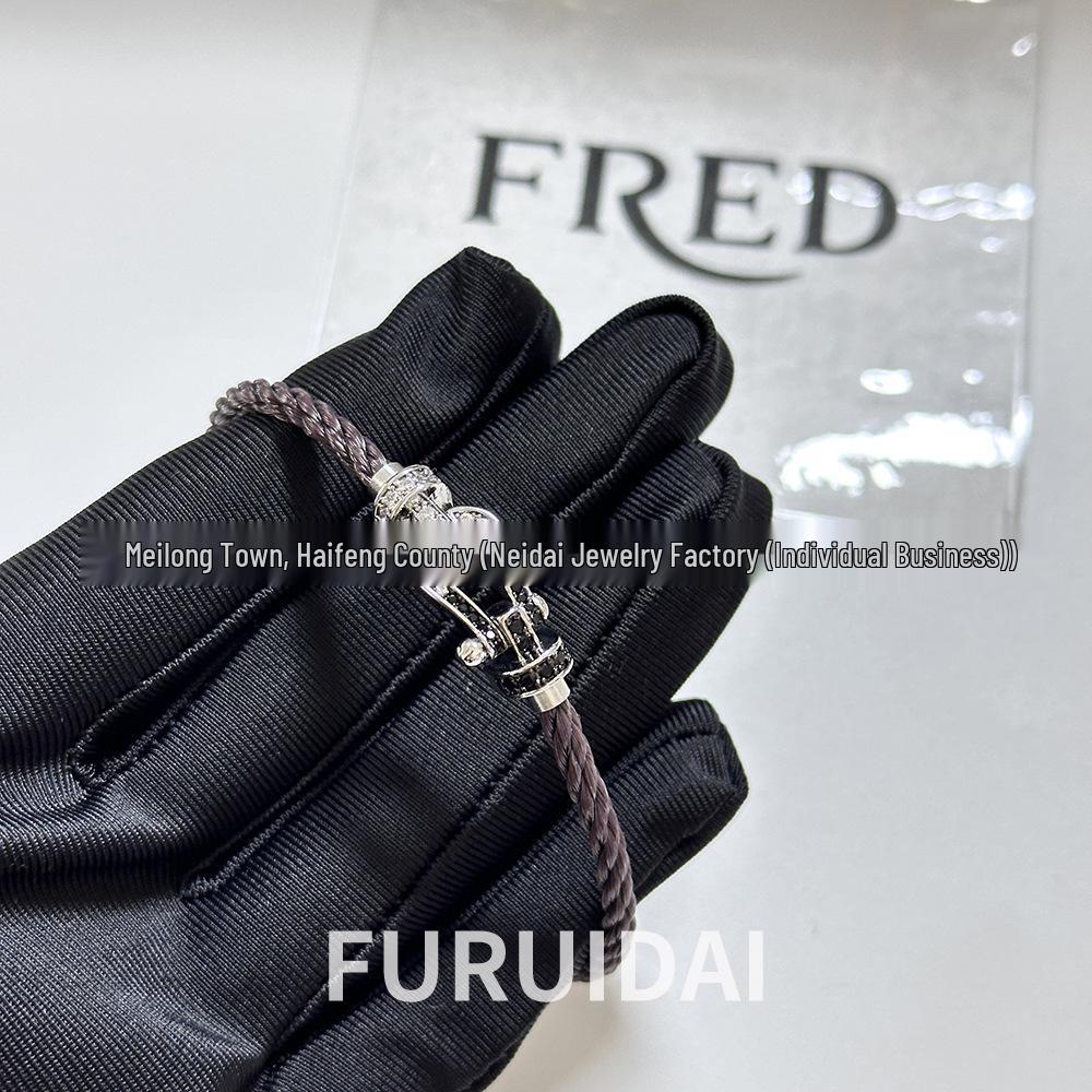 Fei Jia Horseshoe & Eight-Character Buckle Diamond Nylon Bracelet for Couples