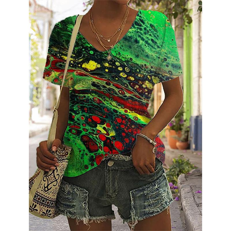 

Футболки в этническом стиле с геометрическим 3D-принтом Женская мода Уличная одежда Футболка с V-образным вырезом Harajuku Y2k Топы Большие женские футболки Одежда 5XL