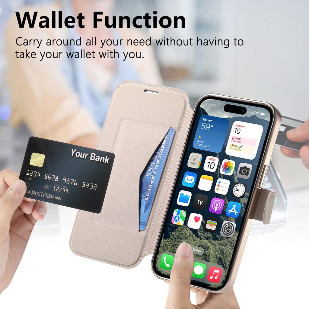 CASENEO For iPhone 16 Pro Case with Lens Film TPU Inner Shell Detachable Leather Phone Cover