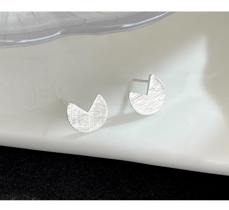 Banyan Tree S925 Silver Brushed Geometric Cutaway Round Earrings for Women - Sweet Cool Style