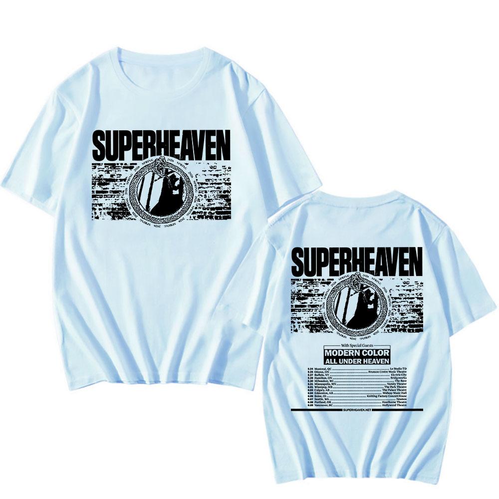 Camiseta unisex de la gira 2026 de la banda de rock SUPERHEAVEN Streetwear de algodón Moda de verano Camisetas Hip Hop Manga corta para Hombre/Mujer Camiseta