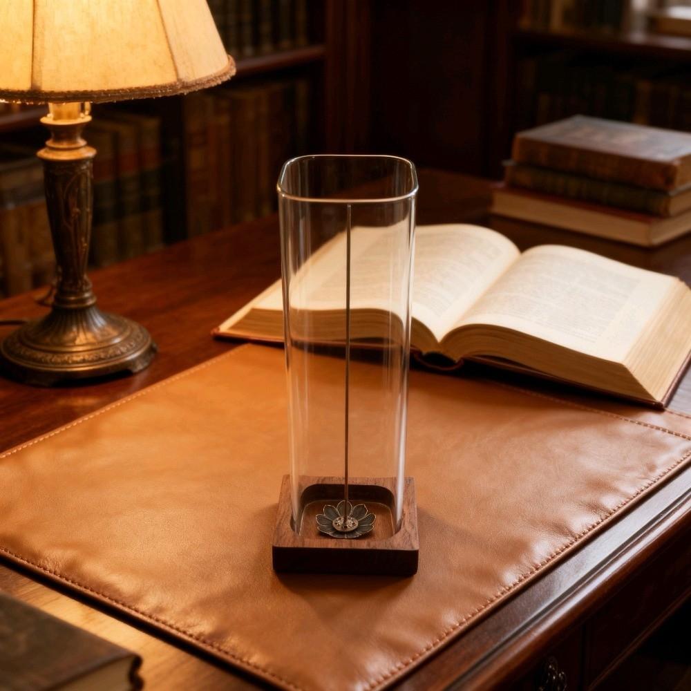 Minimalist Glass Incense Holder Zen Style Transparent Incense Stick Stand Wooden Base Creative Anti-Ash Flying Incense Holder