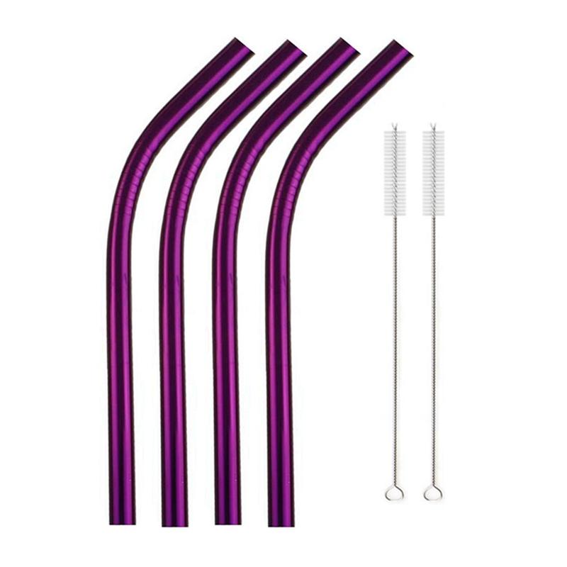 12x215mm Reusable 304 Stainless Steel Drinking Straws Set Eco-Friendly Metal Straw for Smoothie Boba Bubble Tea Milkshakes
