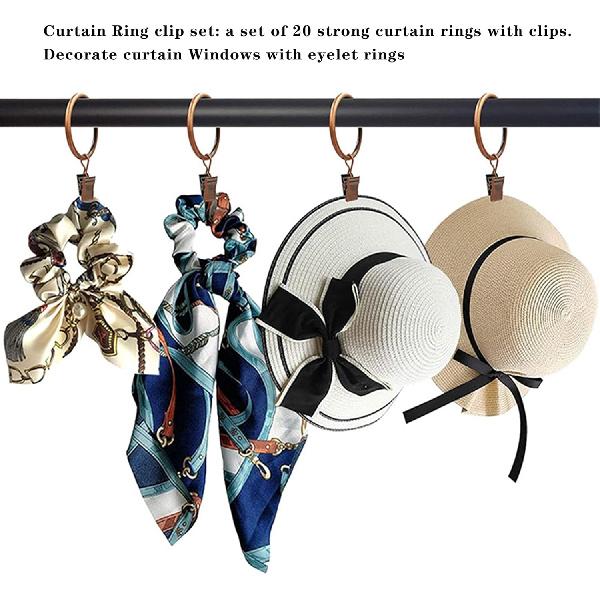 Drapery Curtain Clips with Rings - Set of 20 Decorative Drapery Rings Curtain Clip Rings with Strong Clips 1  Diameter - Color Oil Rubbed Silver