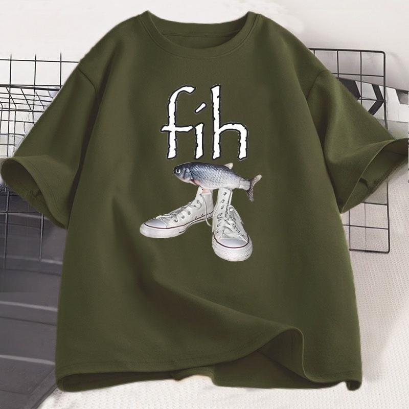 Fih Shoes Misspelled Fish Meme T Shirt Unisex Women Funny Humor Tshirt Y2k Unisexs Designer Clothes Casual Short Sleeve Male Tops