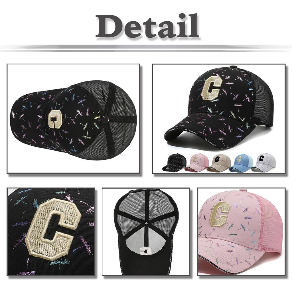 Embroidered Sun CZA229 [White Fang] Hat, Cap, Mesh, Breathable, Casual, Protection, Sports, Men's, Women's, (Black)