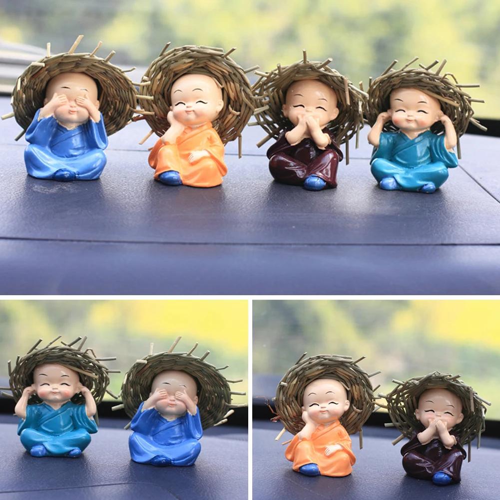 Car Buddhist Small Monk Statues Resin Buddha Figurine Sculpture Handmade Miniatures Room Crafts Gifts Home Office Decoration
