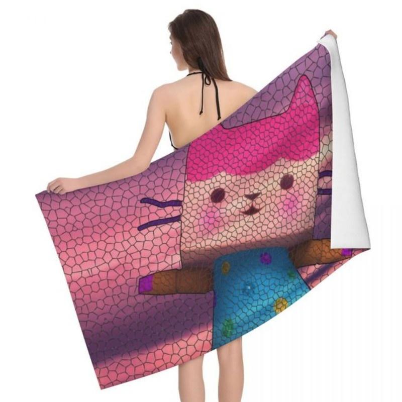 Gabby's Dollhouse Bath Towel 3D Printed Microfiber Soft Water Absorbing Breathable For Girl Kids Decorative Cartoon Beach Towel