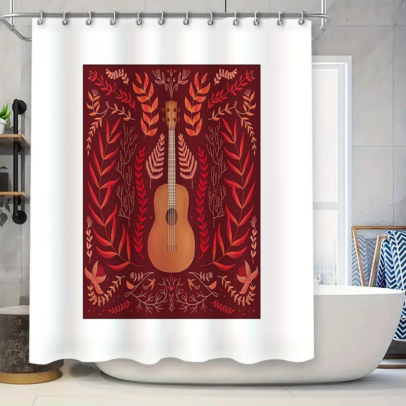 

Floral Guitar Shower Curtain Botanical Music Lover Decor Bathroom Wall Hanging Tropical Plant Pattern Artistic Home Textile W60H190(CM)-1 Pcs