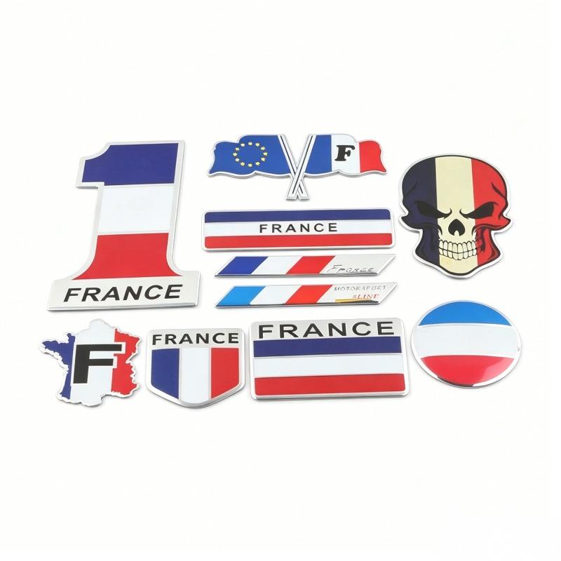 Französische Nationalflagge Aluminiumlegierung Namensschild 3D Metall Autoaufkleber Flagge Kratzschutz Aufkleber Auto Personalisiertes Dekoratives Hecketikett