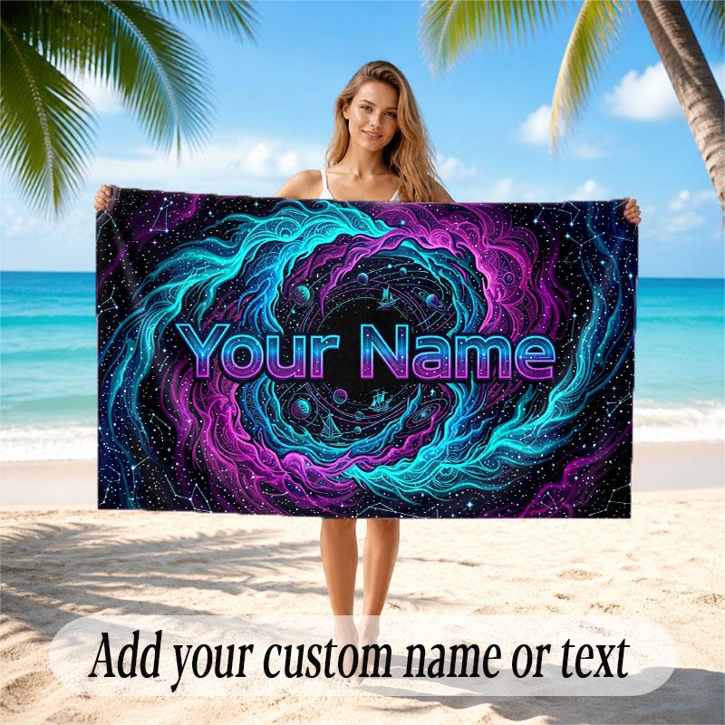 Space Cosmic Theme Soft Beach Towel Personalized Custom Name Text Towel Portable for Beach Pool Travel
