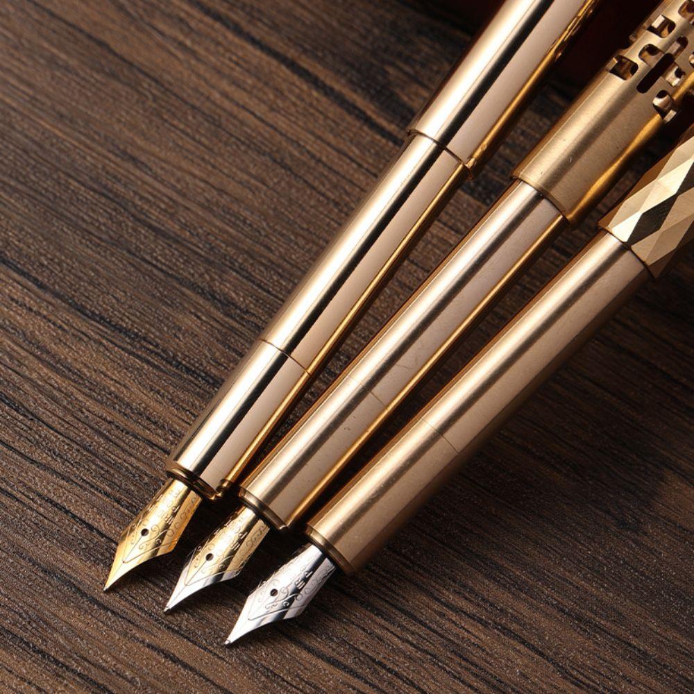 Artist Writing Metal Fountain Pen Handwriting Mini Pocket Pen Vintage Brass Pens Stationery