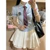 Rella Academy Original JK Uniform: Women's Short Sleeve Waist-Hugging Shirt & High Waist Pleated Skirt Set - Summer Style