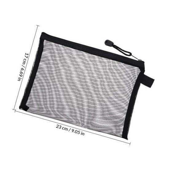 No-brand nylon black mesh cosmetic pouch set 10 zipper transparent design convenient storage organizer travel toiletry bag.