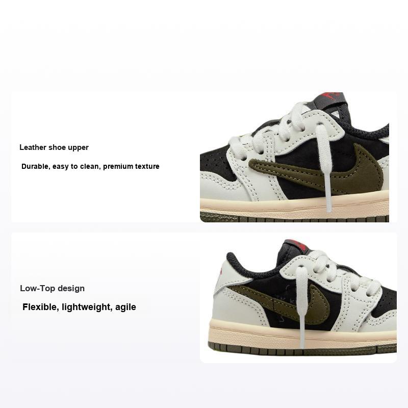 Оливковые детские кроссовки Travis Scott x Air Jordan 1 Retro Low OG SP TD Green Sail University-Red DZ5908-106 26