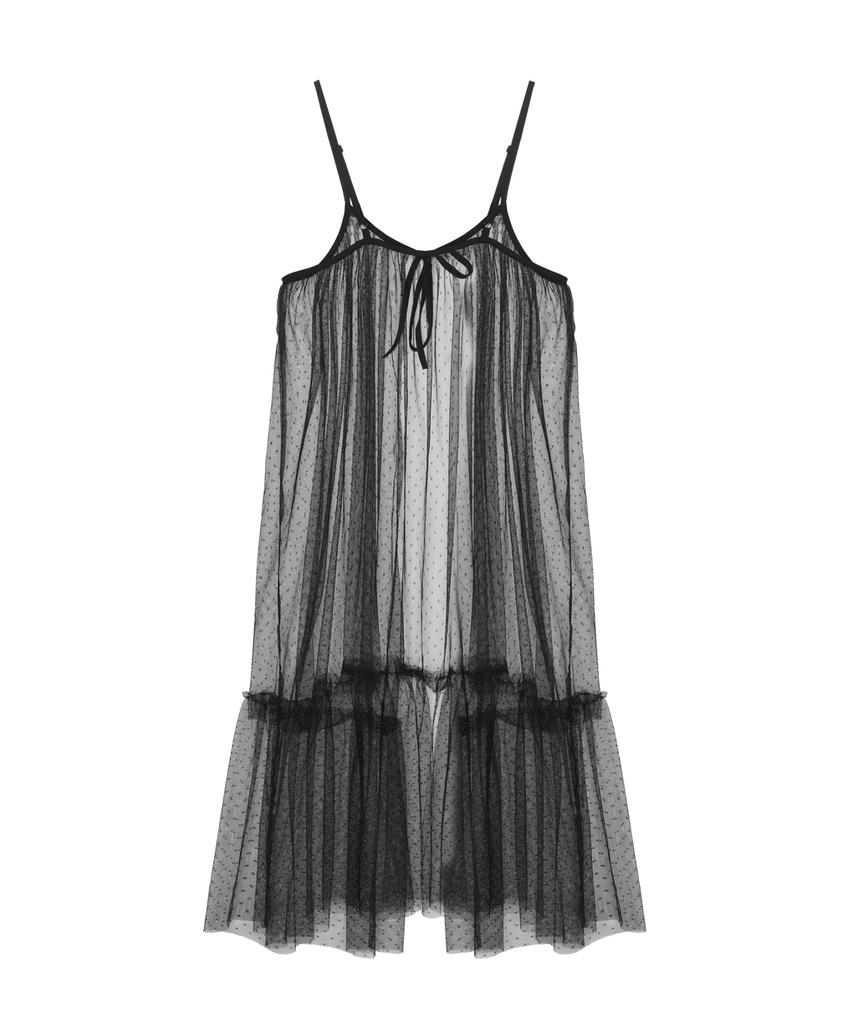 Robe Nigaennikol à Pois Transparente Superposée avec Remplissage_Noir