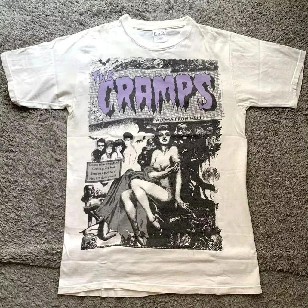 New Model Remake The Cramps  Tour White T Shirt Graphic Tee Vtg NH Graphic Short Sleeve Shirt Unise Summer