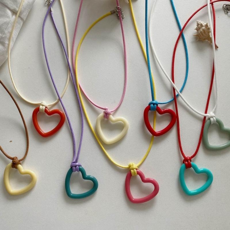 Sweet Hollow Heart Pendant Necklace Party Jewelry Fashion Statement Choker Simple Colorful Cord Collar Necklace