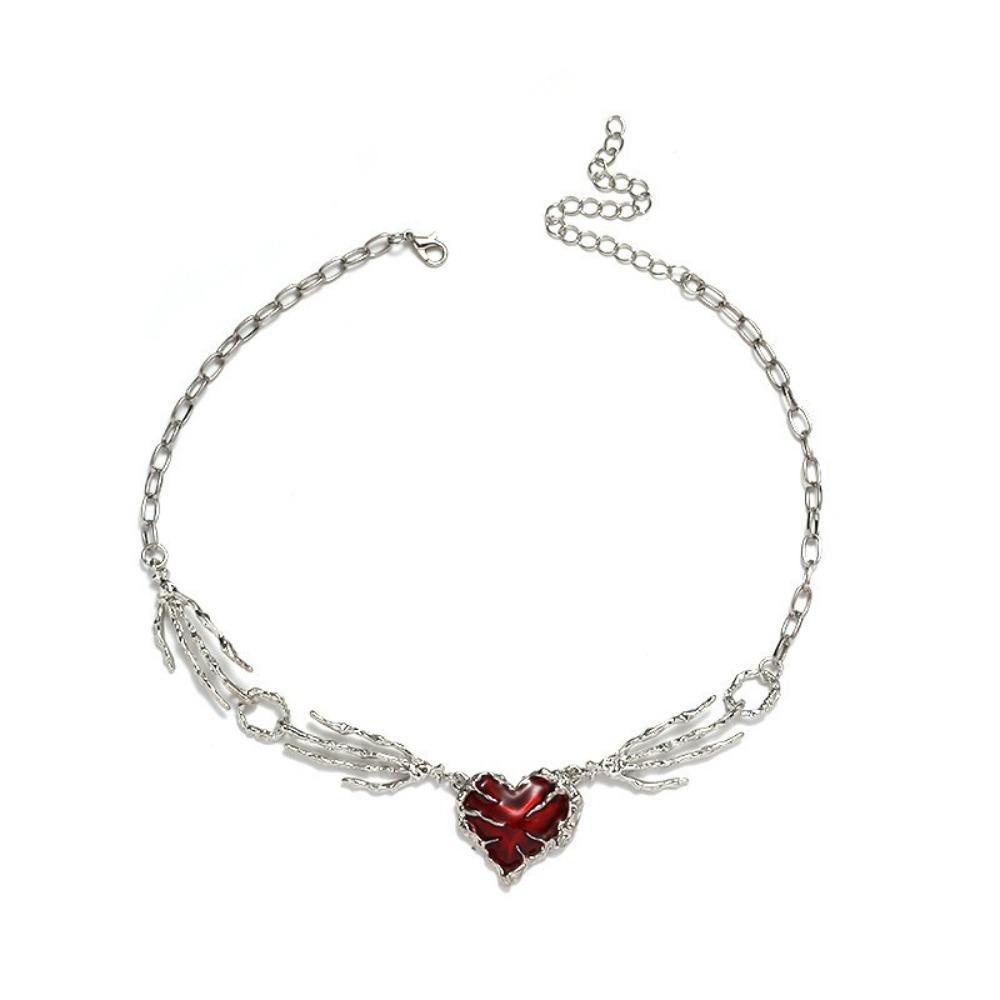 Exaggerated Gothic Necklace Red Heart Heart Necklace Creative Skull Claw Pendant Women Girls as picture
