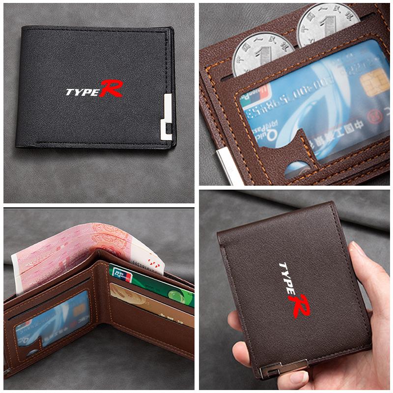 Car Logo Men's Short Wallet Multifunctional Card Purse Coin Storage Bag For Honda TYPE-R Mugen Civic Accord Fit Jazz CRV BRV HRV SM1