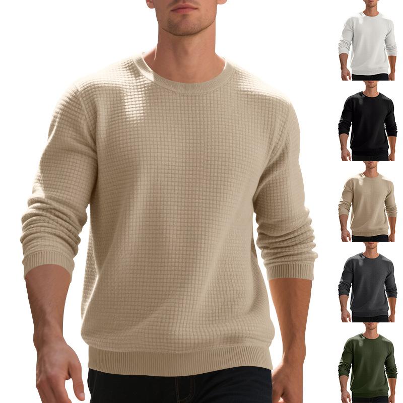 Loose-fit casual men's minimalist sports jacquard small check round-neck long-sleeved sweatshirt