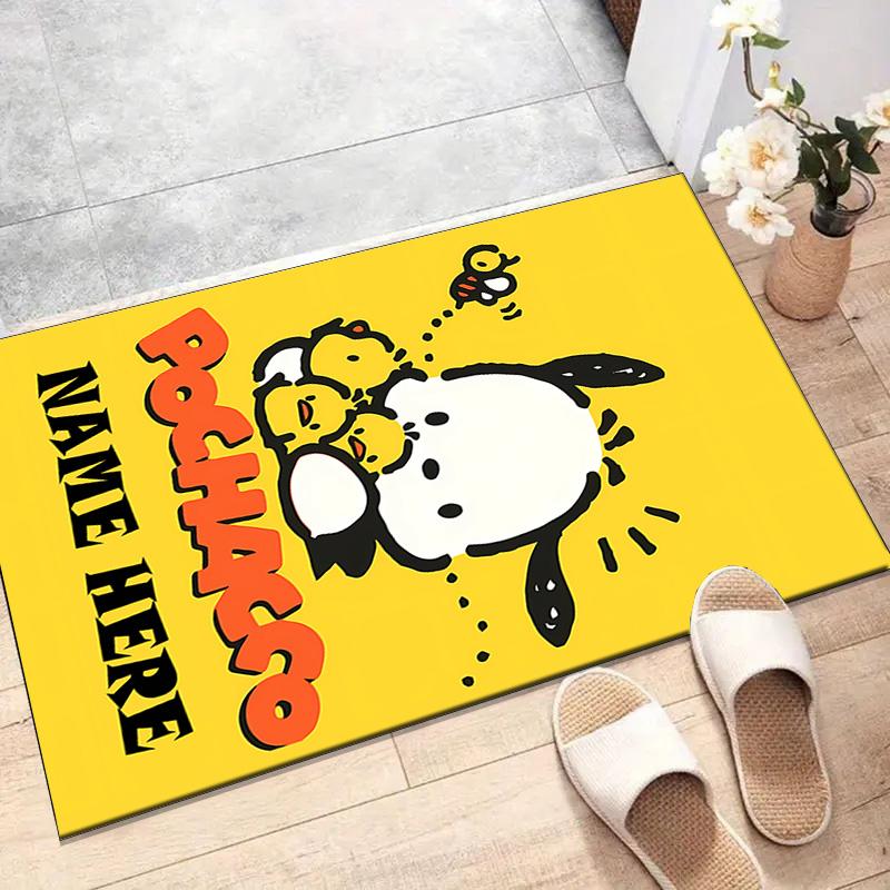 Custom Pochacco Mat Personalized Name, Polyester Washable Indoor Entryway Rug, Gift for Christmas, Easter, Thanksgiving Day