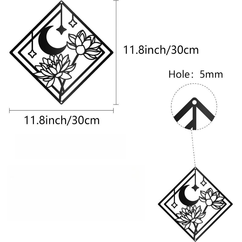 

Black Metal Lotus Flower Wall Art Moon Star Square Sculpture Modern Home Decor Indoor Outdoor 11.8x11.8 Inch 12in чёрный