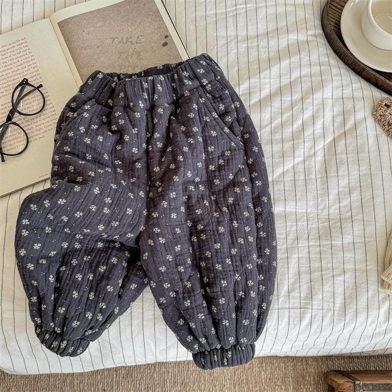 

Зимние детские брюки для девочек с принтом, утолщенные, теплые, на подкладке, детские повседневные брюки 70cm серый