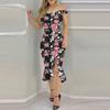 Fashion Women's Loose Sexy Prints One Shoulder Irregular  Ruffle Hip Dress