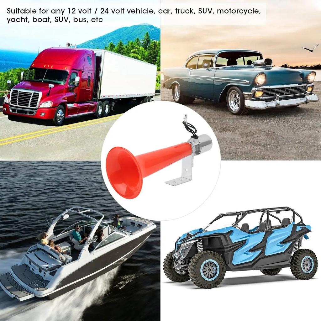 180DB Red Air Horn Universal Purpose 12V/24V Caravan Pressure Whistle Horn for Cars Trucks SUVs Motorcycles