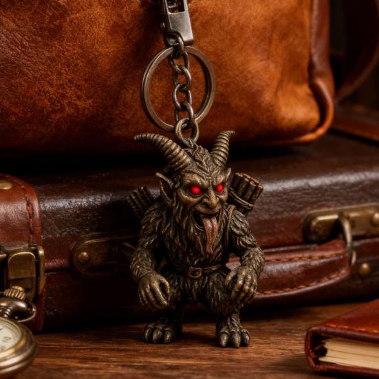 Krampus Nyckelring Vintage Snidad Skräckvarelse Demon Nyckelring Ryggsäck Skolväska Hängande Dekoration Väskberlock Plånbok Hänge