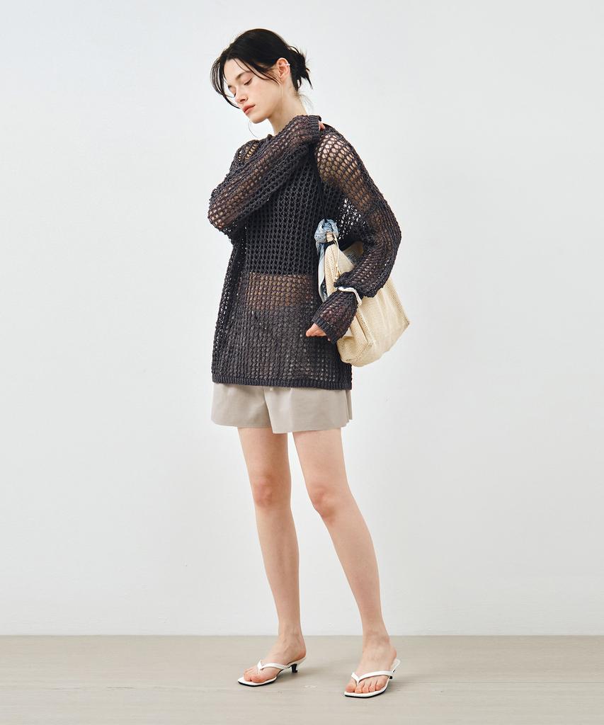 MONGDOL Paper Net See-Through Knit Top Charcoal Mdkt126Charcoal